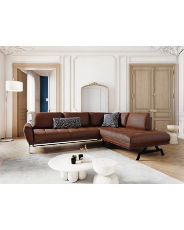 Canapé d'angle 5 places en cuir cuir marron