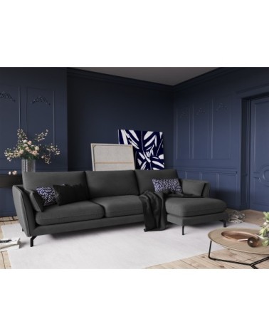 Canapé d'angle 5 places en velours gris foncé
