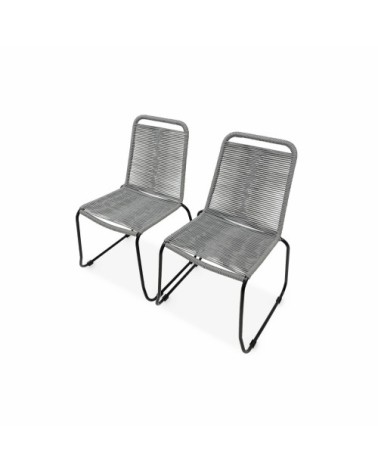 Lot de 2 chaises de jardin en corde gris clair