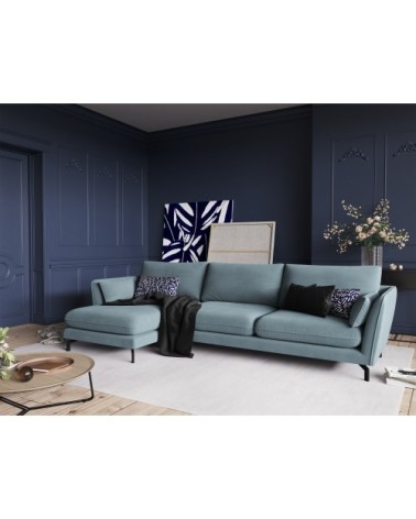 Canapé d'angle gauche bleu 5 places