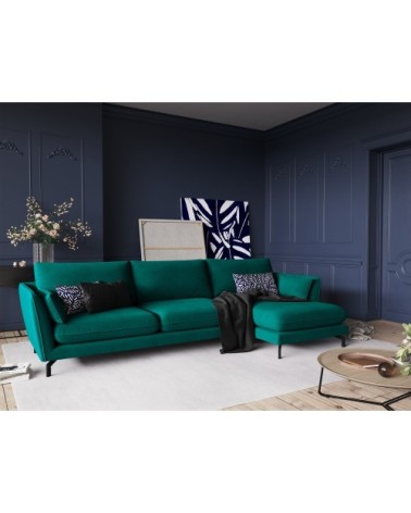 Canapé d'angle 5 places en velours pétrole