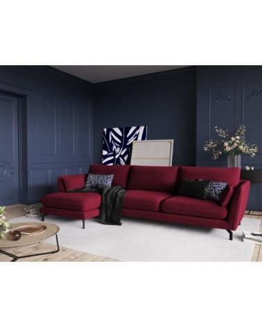 Canapé d'angle 5 places en velours rouge foncé