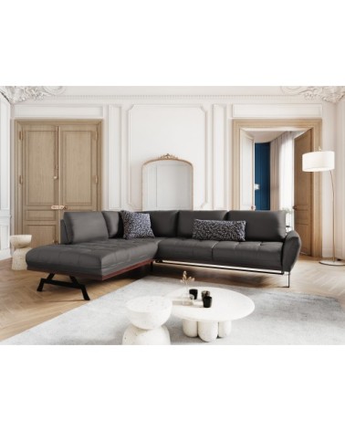 Canapé d'angle 5 places en cuir cuir gris foncé