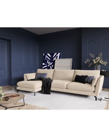 Canapé d'angle 5 places en velours beige