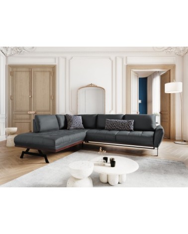 Canapé d'angle 5 places en cuir cuir gris