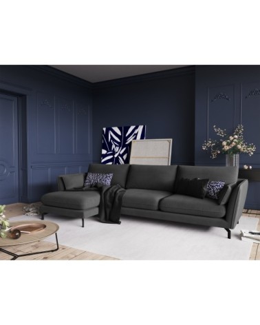 Canapé d'angle 5 places en velours gris foncé