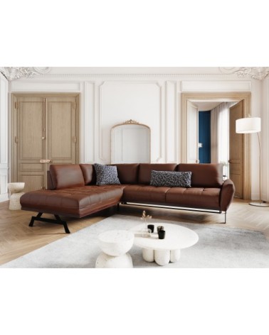 Canapé d'angle 5 places en cuir cuir marron