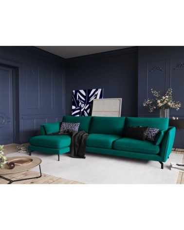 Canapé d'angle 5 places en velours pétrole