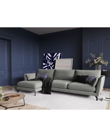 Canapé d'angle 5 places en velours gris clair