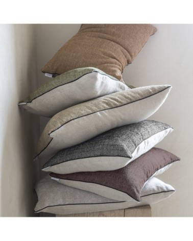 Housse de coussin en lin et velour noir et beige 40x60