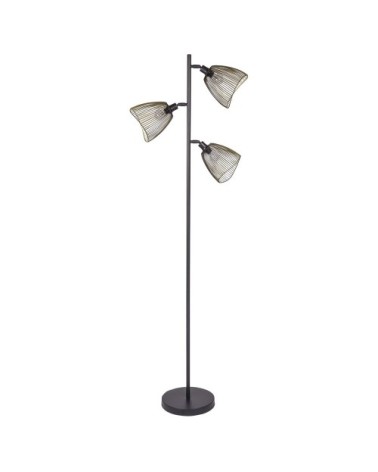 Lampadaire 3 spots en métal noir et doré H165