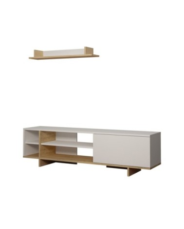 Meuble TV 160 cm blanc et bois naturel