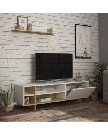 Meuble TV 160 cm blanc et bois naturel