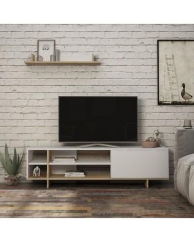 Meuble TV 160 cm blanc et bois naturel