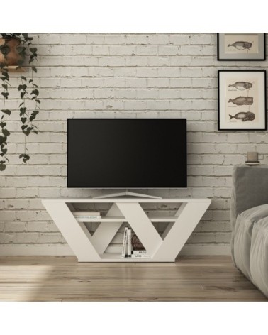 Meuble TV design L. 110 x H. 40 cm blanc