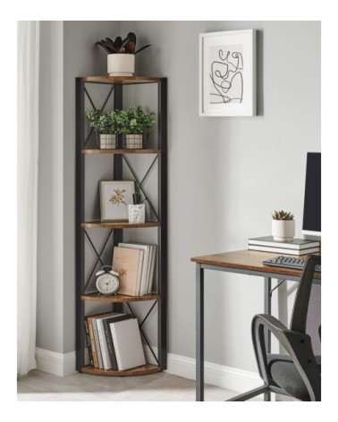 Étagère d'angle 5 niveaux industriel effet bois marron rustique