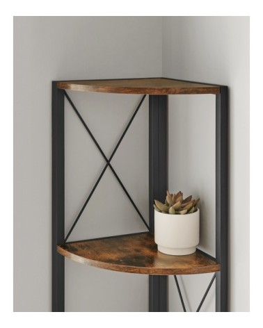 Étagère d'angle 5 niveaux industriel effet bois marron rustique
