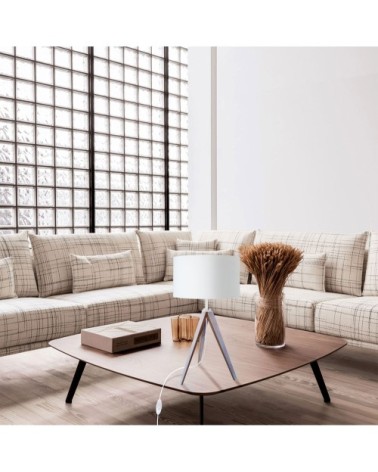 Lampe de chevet bois blanc d'ivoire