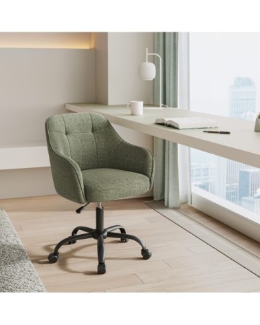 Chaise de bureau ergonomique tissu coton-lin vert