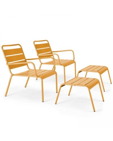 Lot de 2 fauteuils relax avec repose-pieds en métal jaune