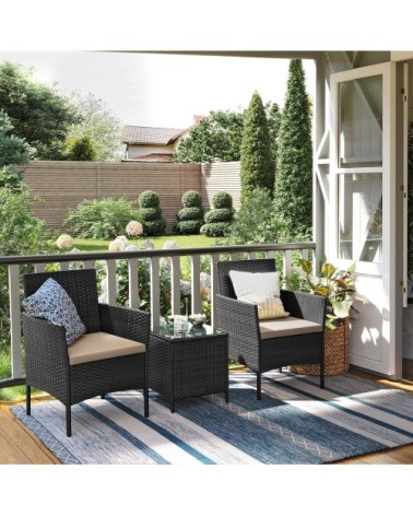 Salon de jardin extérieur table et chaises noir et taupe