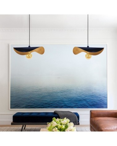 Suspension métal bleu et or