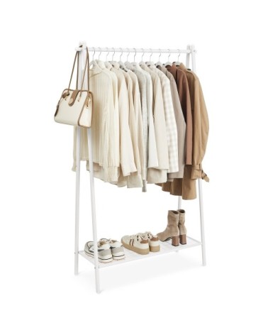 Portant à vêtements avec étagère en acier blanc