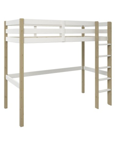 Lit mezzanine en pin blanc et bois 90x200