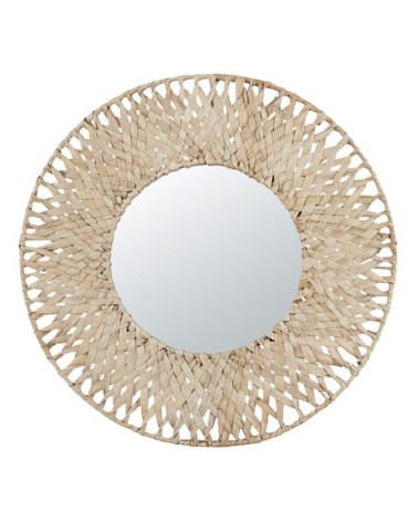 Miroir rond, encadrement en fibres végétales tressées beige D100