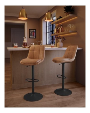 Tabourets de bar lot de 4 avec dossier et repose-pieds marron caramel