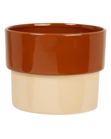 Cache pot en dolomite beige brossé et marron H14