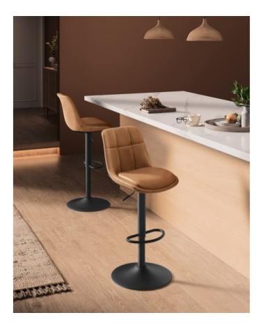 Tabourets de bar lot de 4 avec dossier et repose-pieds marron caramel
