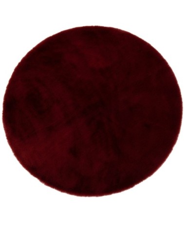 Tapis rond effet fourrure rouge, D90