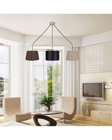 Suspension bois naturel et multicolore