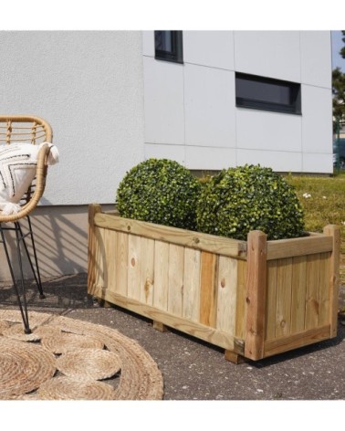 Bac à fleurs rectangle en bois de pin L92cm
