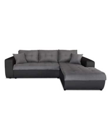 Canapé d'angle droit convertible en simili et microfibre - gris / noir