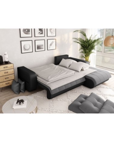 Canapé d'angle droit convertible en simili et microfibre - gris / noir
