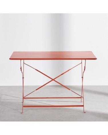 Table de jardin pliable en acier terracotta, 4 personnes, L110 cm