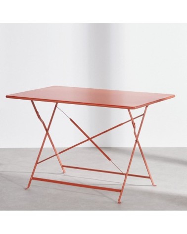 Table de jardin pliable en acier terracotta, 4 personnes, L110 cm