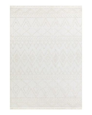 Tapis Géométrique blanc à franges 160x230