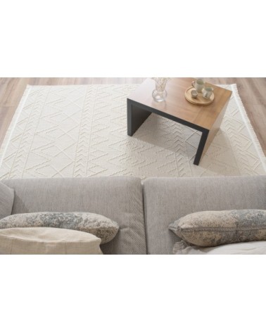 Tapis Géométrique blanc à franges 160x230