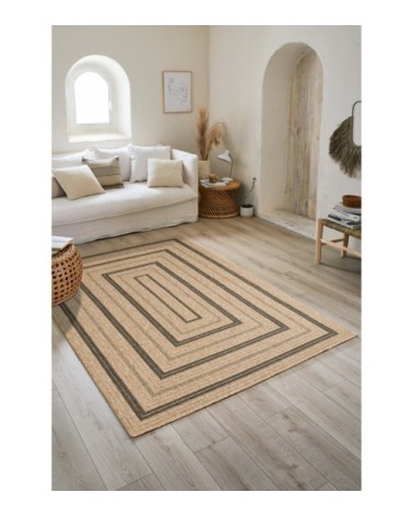 Tapis intérieur/extérieur effet jute motif rectangulaire noir 120x170