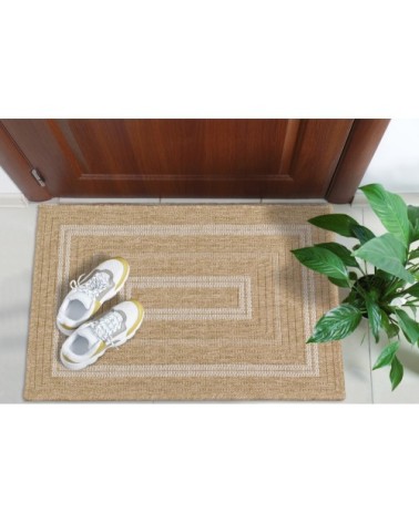 Tapis intérieur/extérieur aspect jute motif rectangulaire blanc 60x90