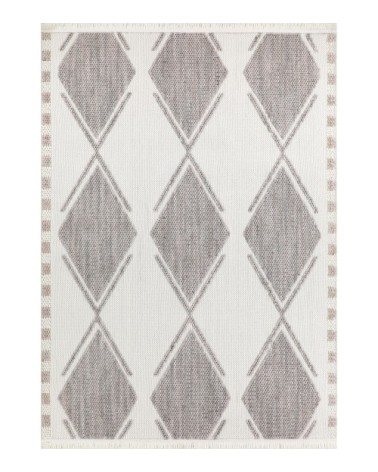 Tapis crème à franges  motif losange en relief 120x160