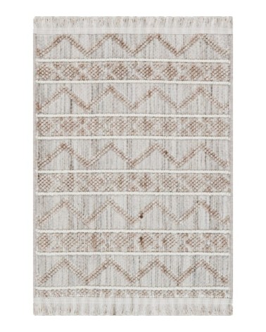 Tapis à franges  motif en relief beige 60x90