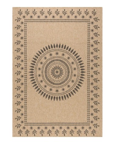 Tapis intérieur/extérieur effet jute motif oriental noir 200x290