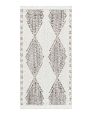 Tapis crème à franges  motif losange  en relief 80x150