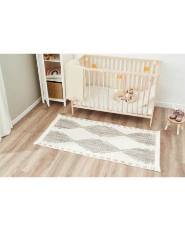 Tapis crème à franges  motif losange  en relief 80x150