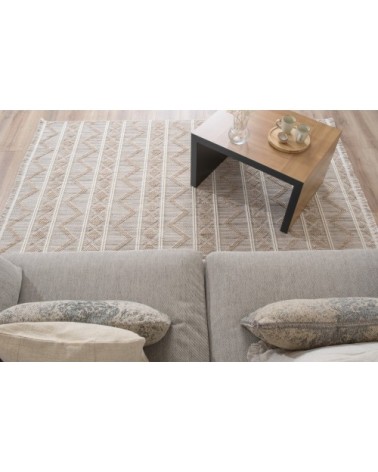 Tapis à franges  motif en relief beige 160x230