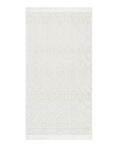 Tapis Géométrique blanc à franges 80x150